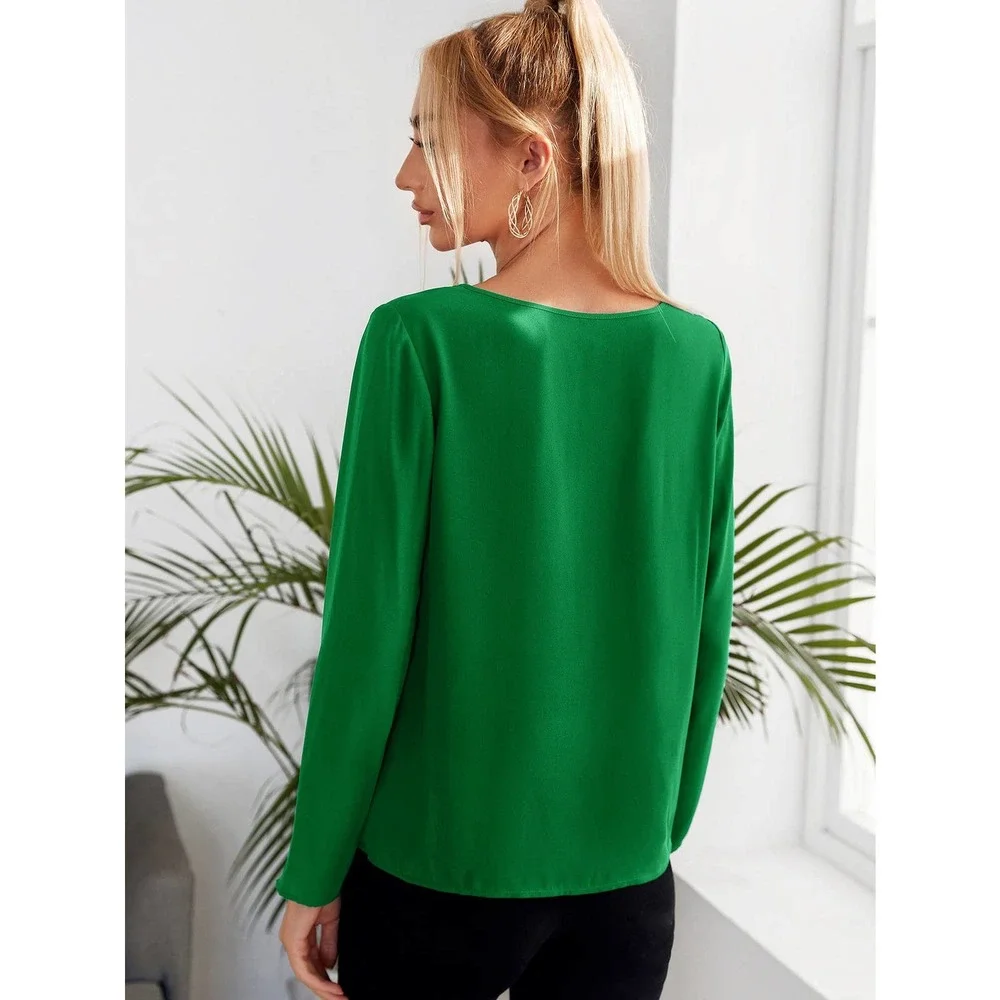 Keyhole Neck long sleeve Blouse black - Picture 2 of 11